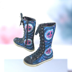 Enzo Stasia Navy Tie Dye w Peace Signs Zip Lace Up Boots Sneakers Big Girls 2